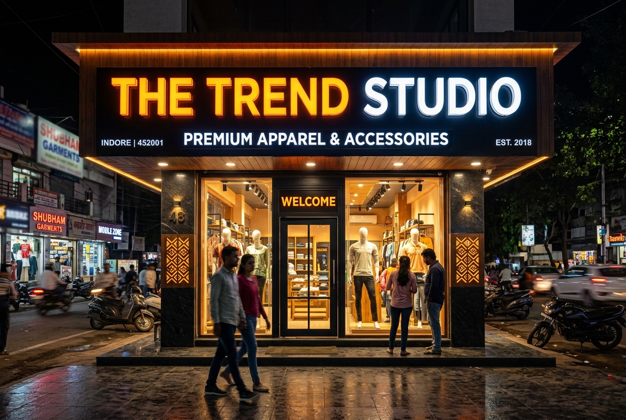 Custom acrylic LED signage for a shop in Indore made by Eish CNC Designs