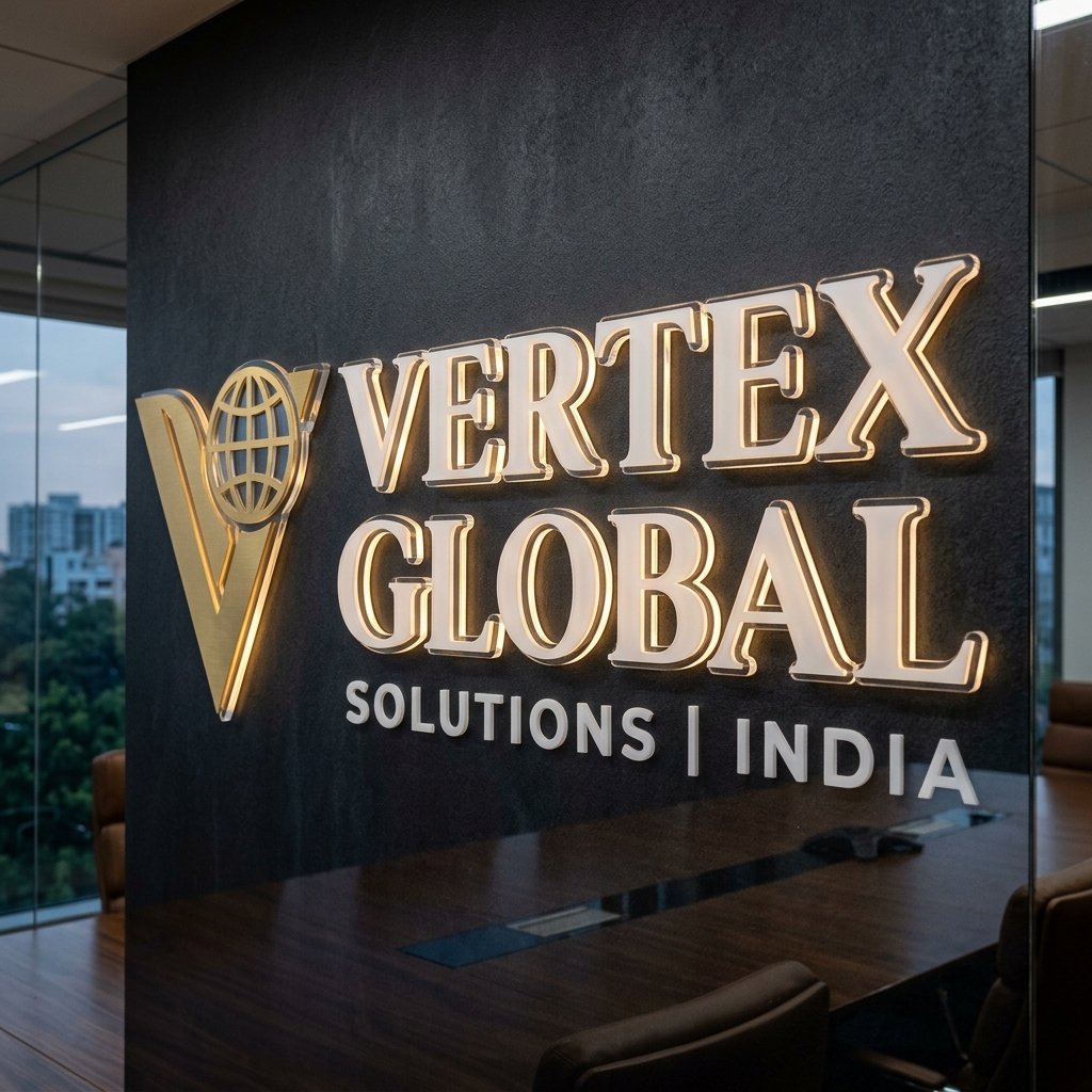 Backlit acrylic company logo wall with 3D laser-cut letters in a corporate office boardroom, Eish CNC Designs Indore