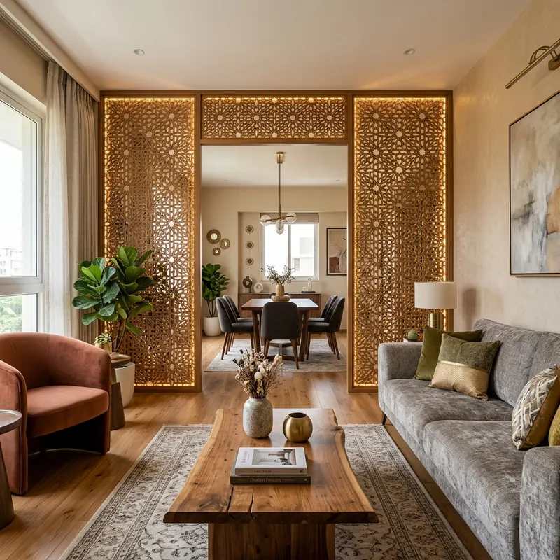 MDF jali design for living room — CNC-cut geometric partition screen by Eish CNC Designs, Indore
